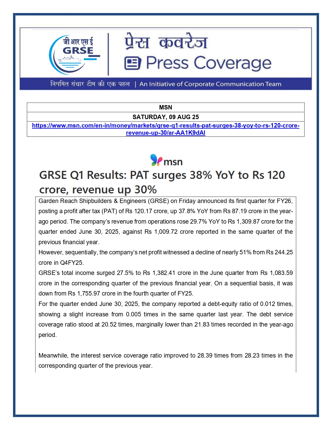 Press Coverage : 11 Aug 25:FINANCIAL EXPRESS